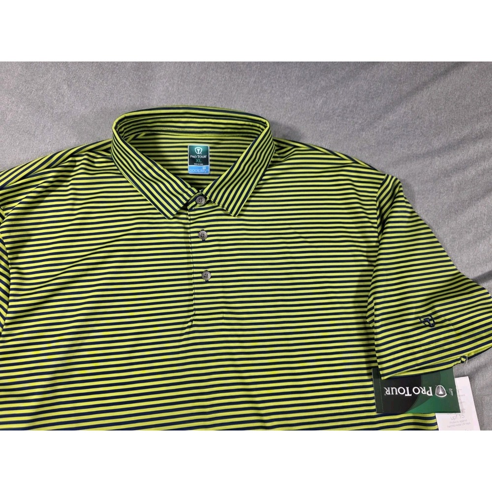 Pro Tour Coolplay Green Blue Striped Short‎ Sleeve Golf Polo Shirt Sz XL NWT
